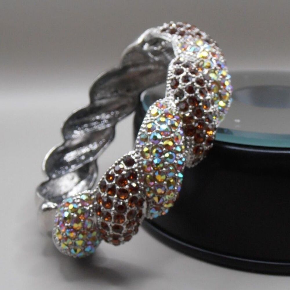VTG ZokyDoky Bracelet Aurora Borealis Multicolored Twisted, Hinged Bangle